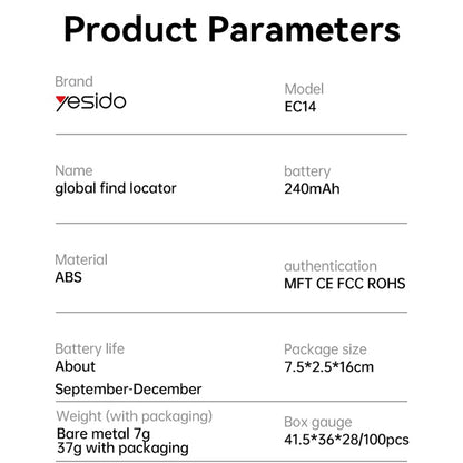 Yesido SmartTag EC14 per Serie iOS, Bianco
